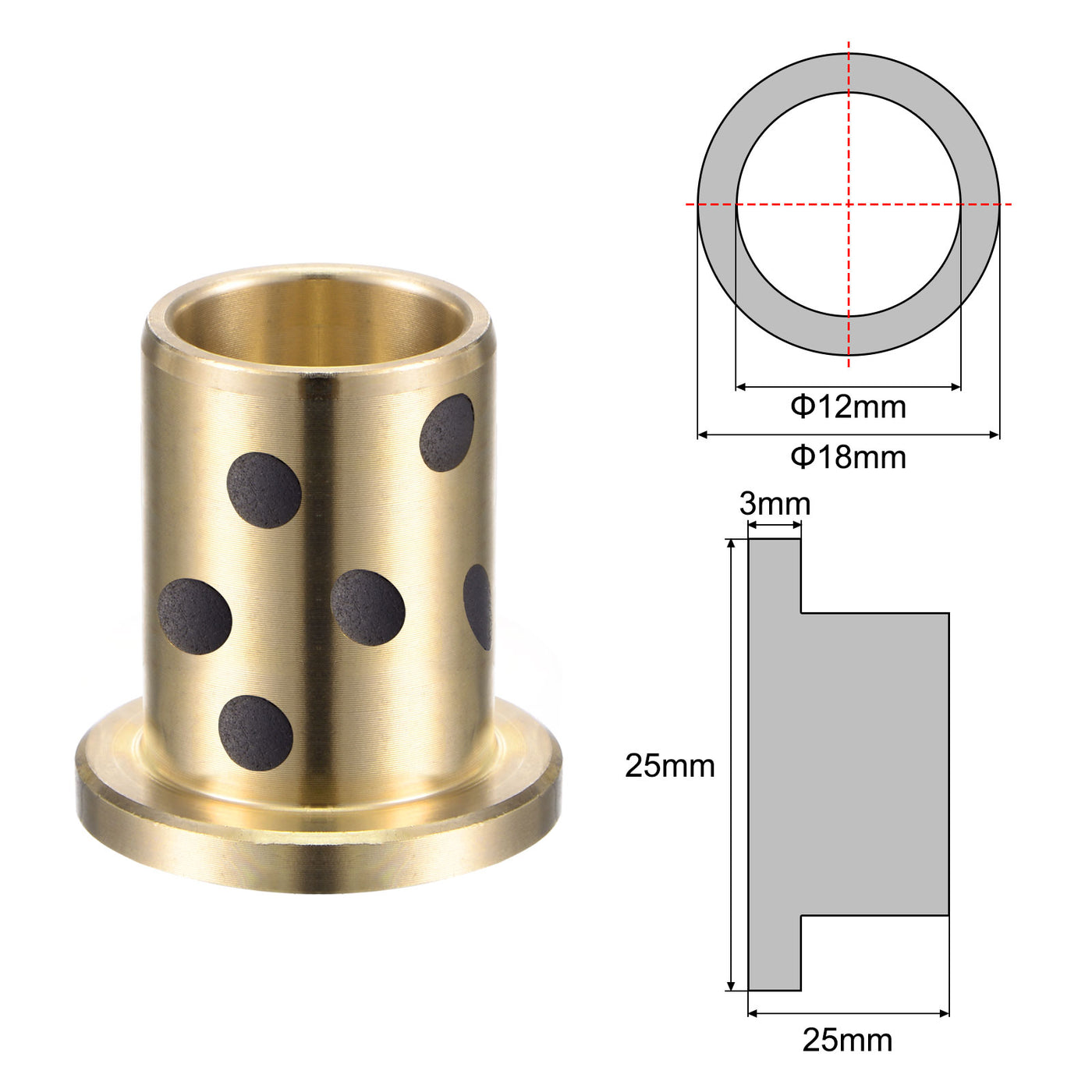 uxcell Uxcell Flanged Sleeve Bearings Wrapped Oilless Bushing Brass