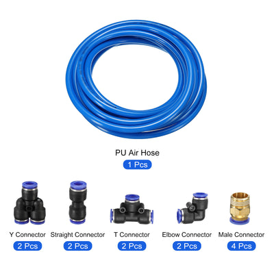 Harfington Pneumatic PU Air Hose Pipe Kit, Tube Connectors with Push to Connect Fitting