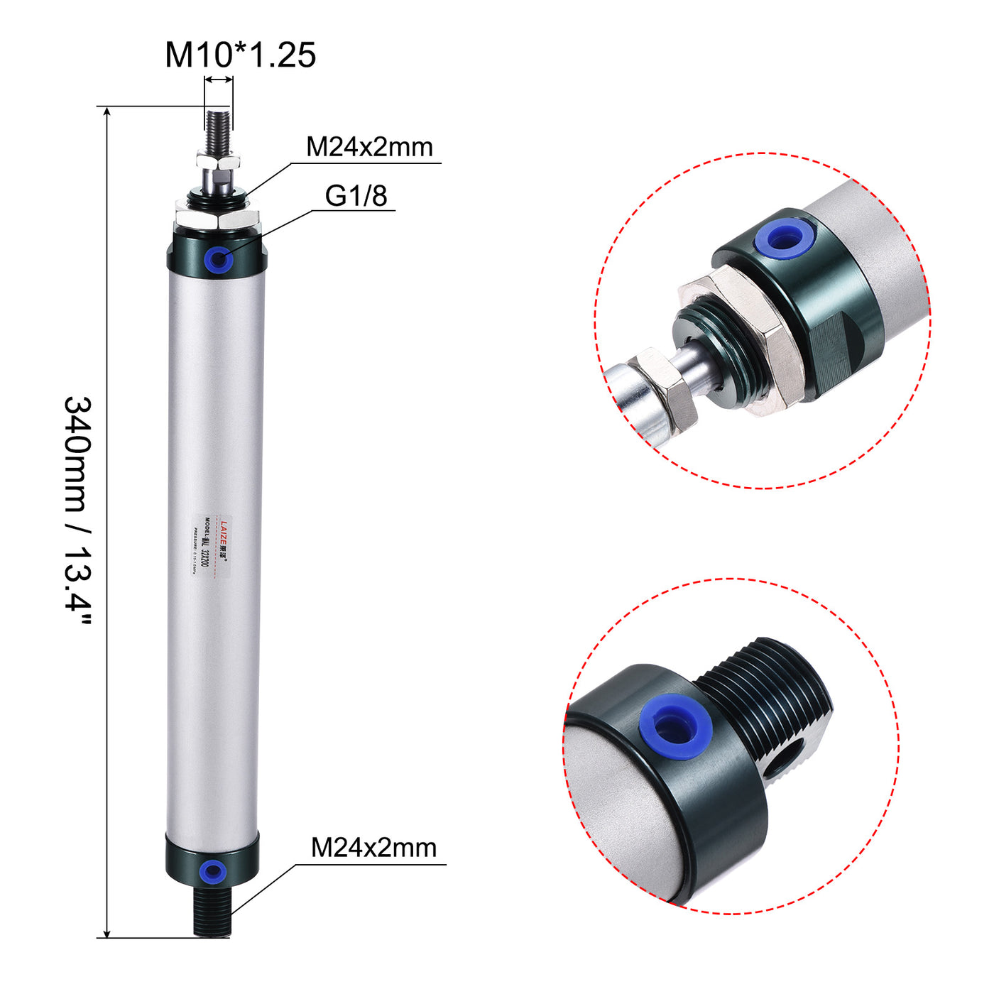 Harfington Air Cylinder Double Action Bore Stroke with Y Connector and Quick Fitting Set