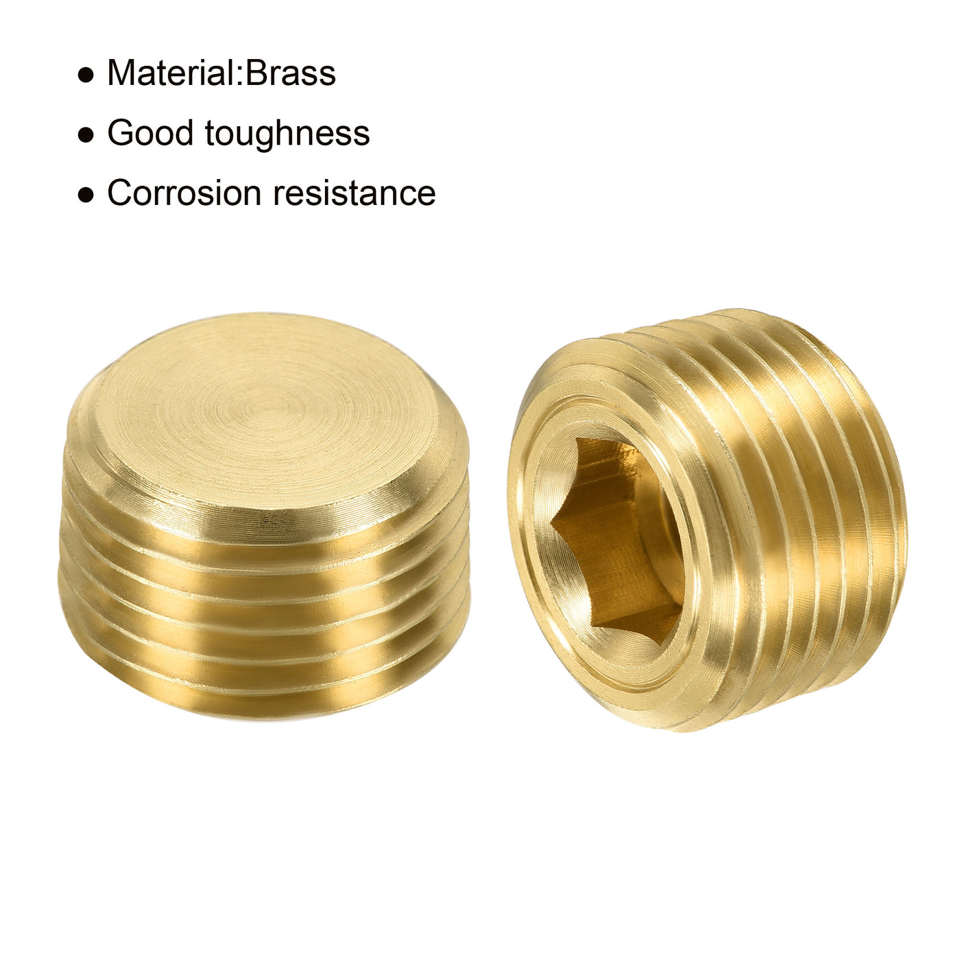 Harfington Brass Pipe Plug Male Thread Hex Internal Head Socket Fitting for Water Air Fuel Pipe