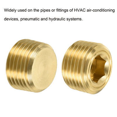 Harfington Brass Pipe Plug Male Thread Hex Internal Head Socket Fitting for Water Air Fuel Pipe