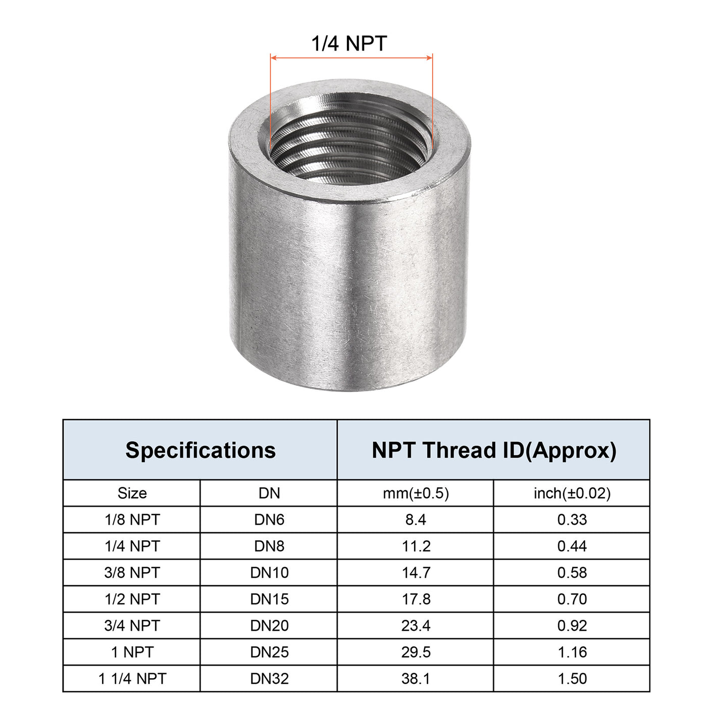 Harfington Weld Coupling 304 Stainless Steel 1/8 NPT Female Half Threaded Connector