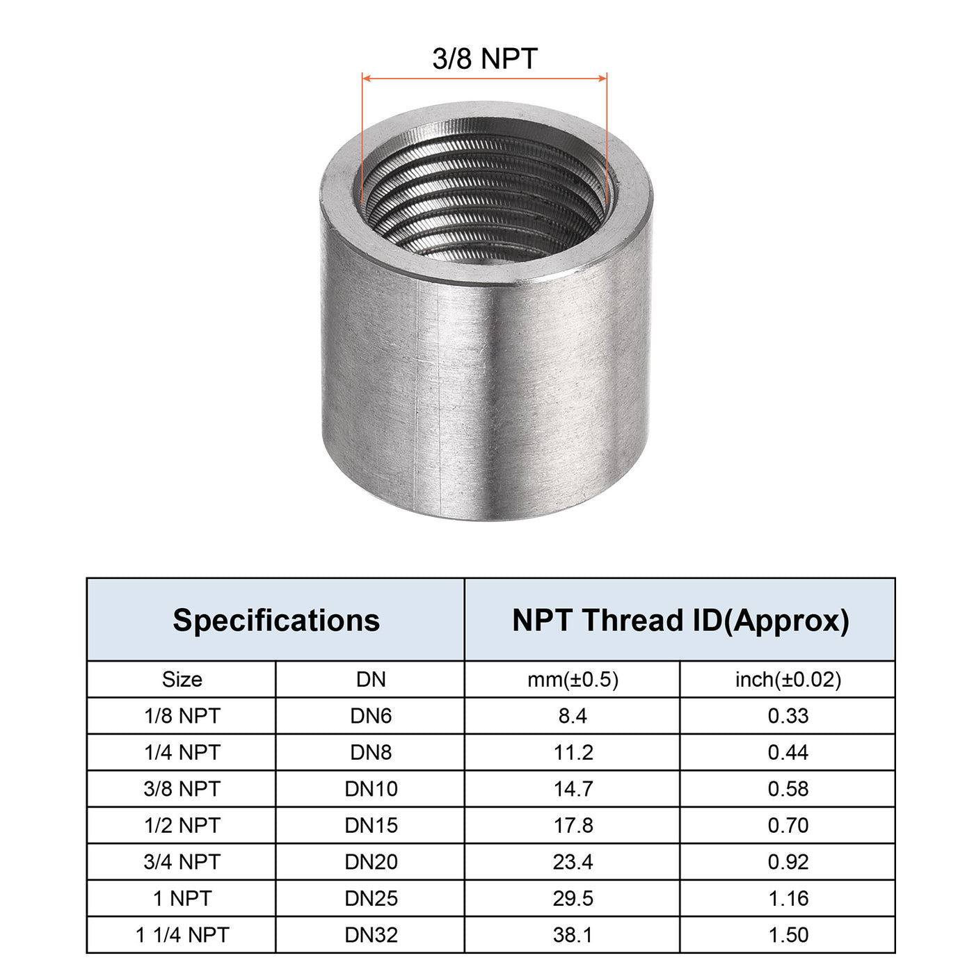 Harfington Weld Coupling 304 Stainless Steel 1/8 NPT Female Half Threaded Connector