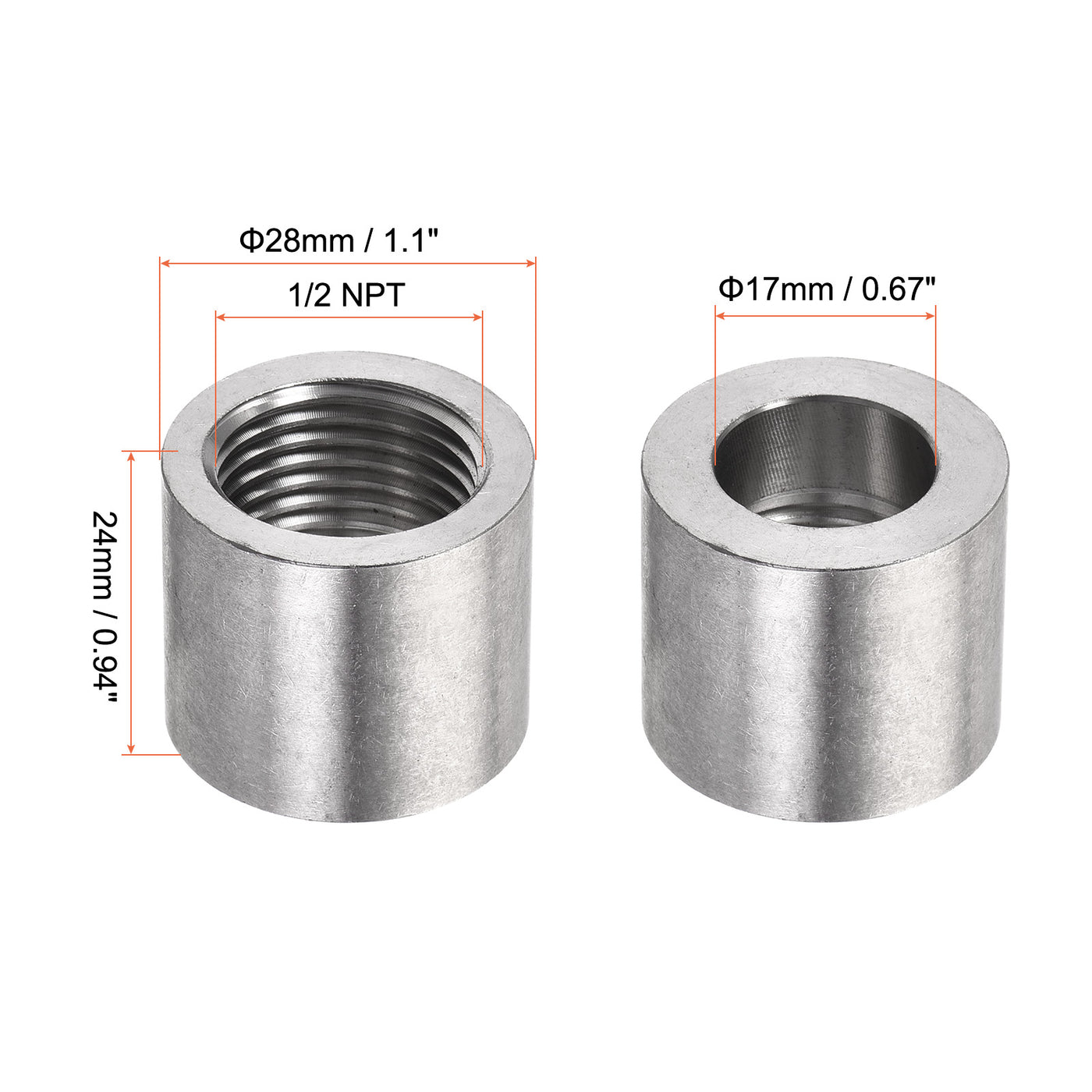 Harfington Weld Coupling 304 Stainless Steel 1/8 NPT Female Half Threaded Connector