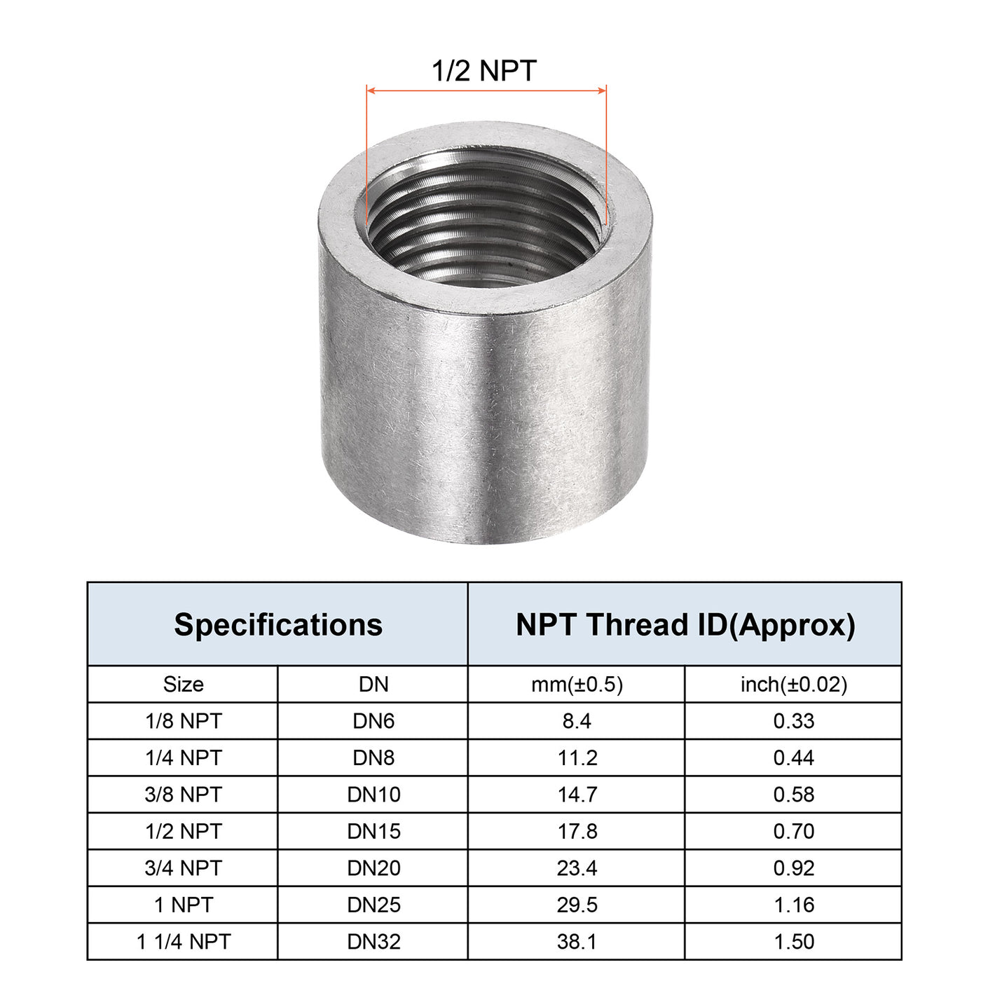 Harfington Weld Coupling 304 Stainless Steel 1/8 NPT Female Half Threaded Connector