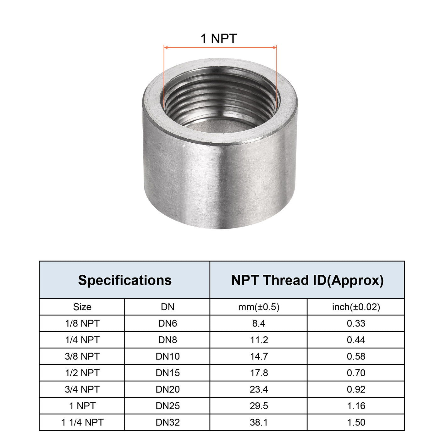 Harfington Weld Coupling 304 Stainless Steel 1/8 NPT Female Half Threaded Connector