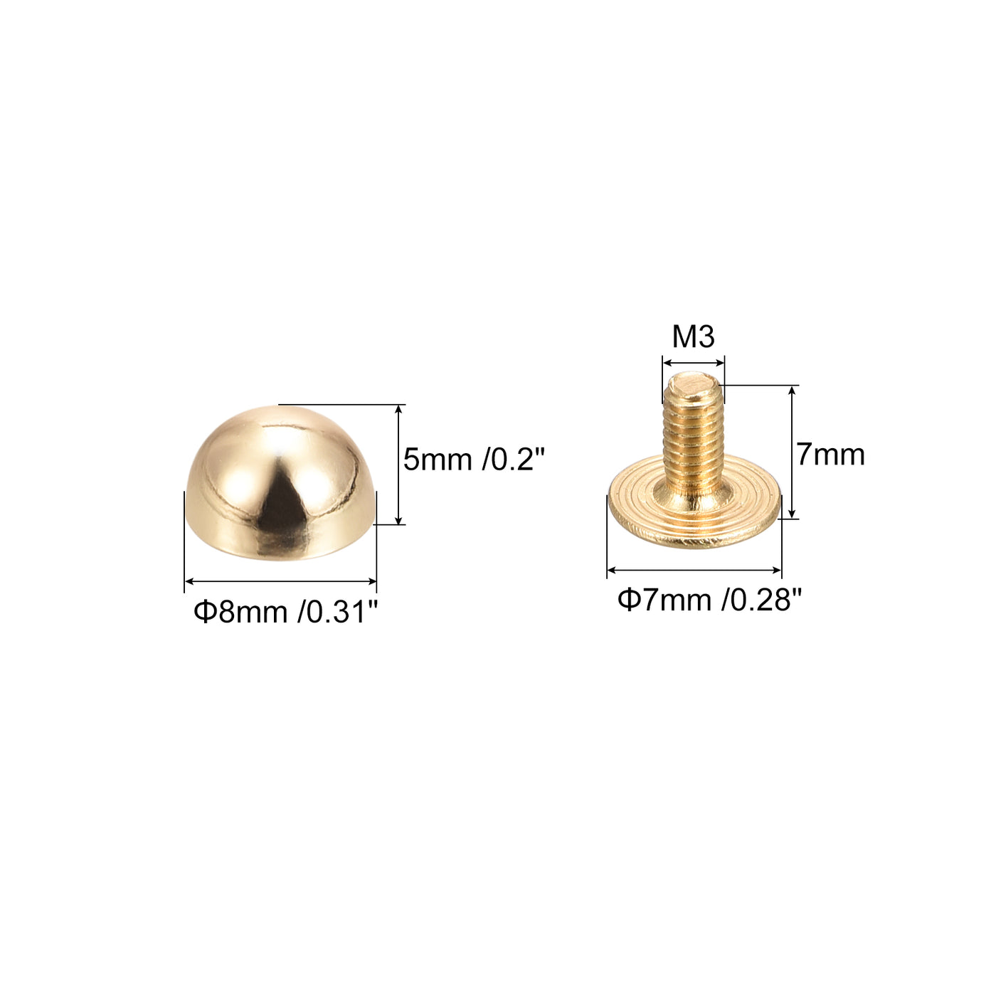 Uxcell Uxcell 8x5mm Screw Back Rivets Solid Round Head Leather Studs Gold Tone 10 Sets