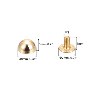 Harfington Uxcell 8x5mm Screw Back Rivets Solid Round Head Leather Studs Gold Tone 10 Sets