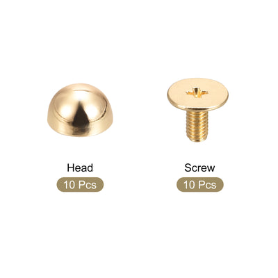 Harfington Uxcell 8x5mm Screw Back Rivets Solid Round Head Leather Studs Gold Tone 10 Sets