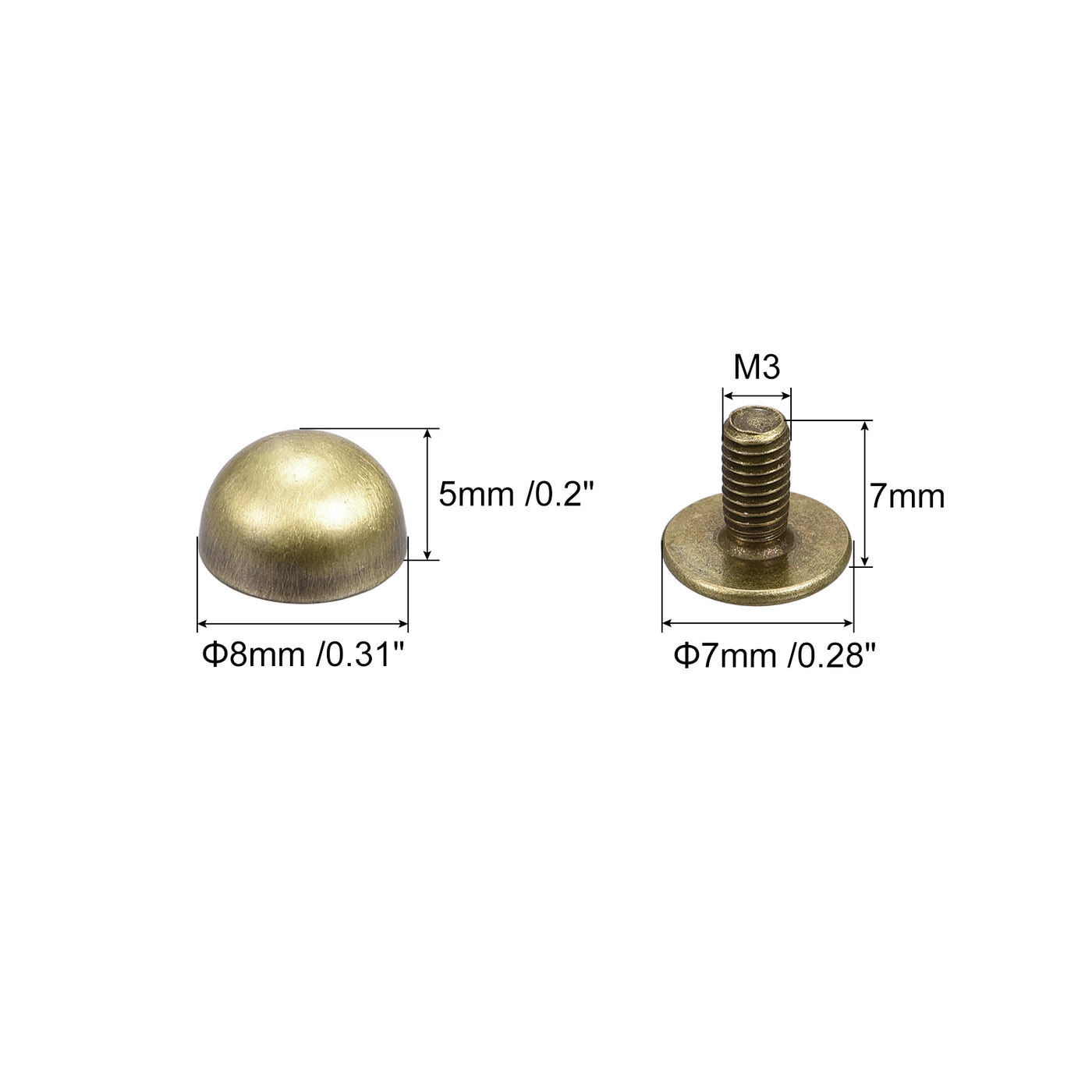 Uxcell Uxcell 8x5mm Screw Back Rivets Solid Round Head Leather Studs Gold Tone 10 Sets