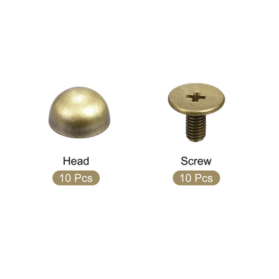 Harfington Uxcell 8x5mm Screw Back Rivets Solid Round Head Leather Studs Gold Tone 10 Sets