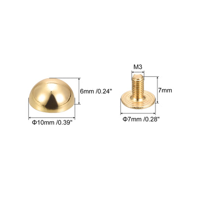 Harfington Uxcell 8x5mm Screw Back Rivets Solid Round Head Leather Studs Gold Tone 10 Sets