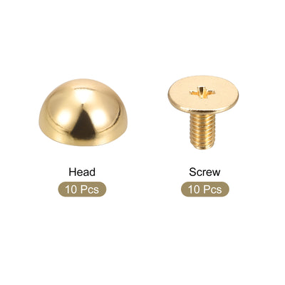 Harfington Uxcell 8x5mm Screw Back Rivets Solid Round Head Leather Studs Gold Tone 10 Sets