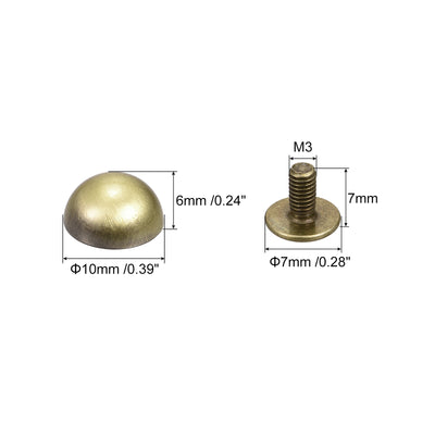 Harfington Uxcell 8x5mm Screw Back Rivets Solid Round Head Leather Studs Gold Tone 10 Sets