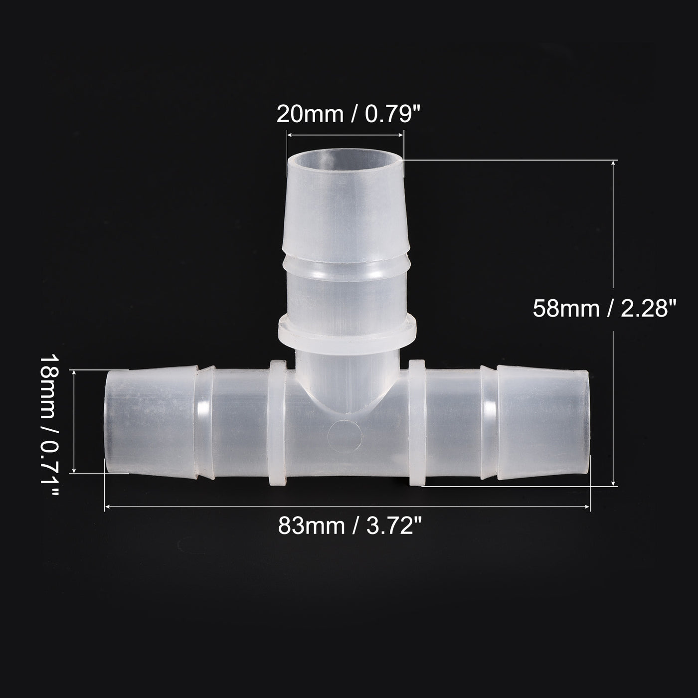 Harfington PP Reducing 18x20x18mm OD Barb Hose Fitting 3 Way Tee T Shape Translucent