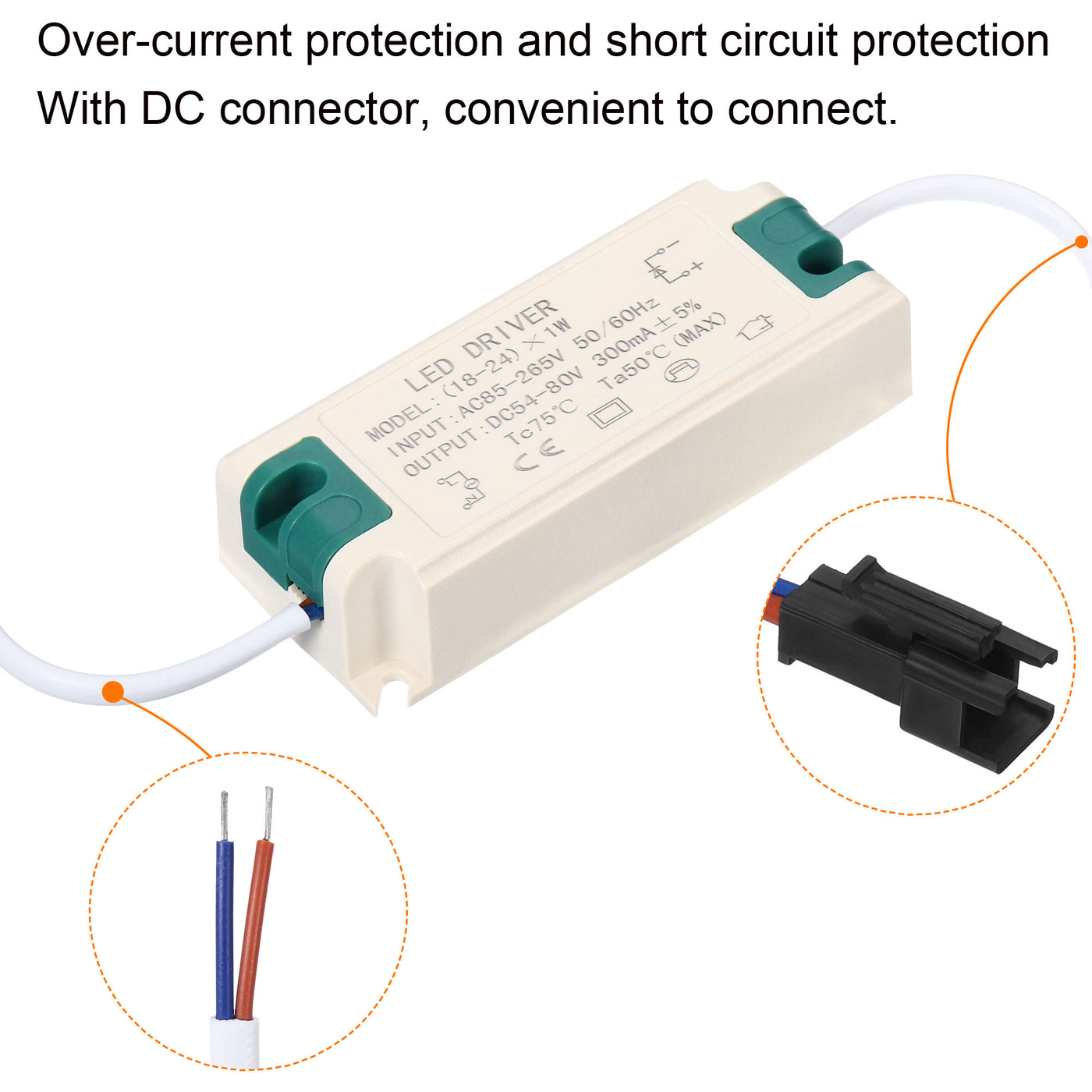 Harfington LED Driver, AC Output DC Male Connector Constant Current Rectifier Transformer Power