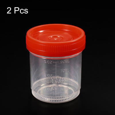 Harfington 90mL Sample Cups 2Pcs Short Sample Containers Leak Proof Cap for Lab Home Red