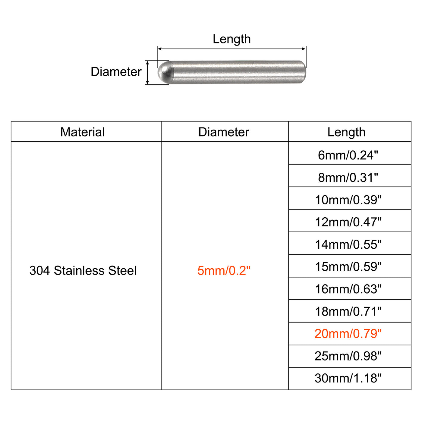 Harfington Dowel Pin, 304 Stainless Steel Round Head Flat Chamfered End Pin Wood Bunk Bed Shelf Pegs Support Shelves Fasten Elements