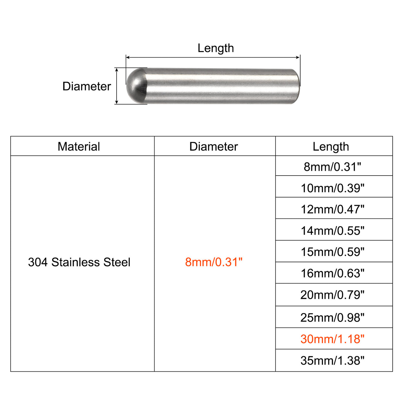 Harfington Dowel Pin, 304 Stainless Steel Round Head Flat Chamfered Dowel Pin Wood Bunk Bed Shelf Pegs Support Shelves Fasten Elements