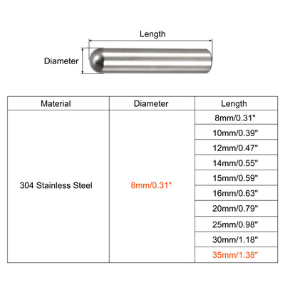 Harfington Dowel Pin, 304 Stainless Steel Round Head Flat Chamfered Dowel Pin Wood Bunk Bed Shelf Pegs Support Shelves Fasten Elements