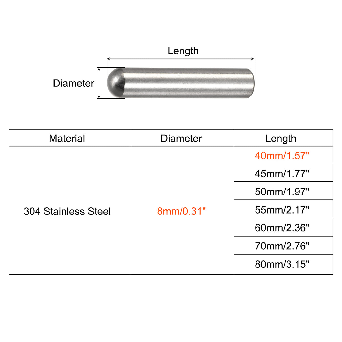 Harfington Dowel Pin, 304 Stainless Steel Round Head Flat Chamfered Dowel Pin Wood Bunk Bed Shelf Pegs Support Shelves Fasten Elements