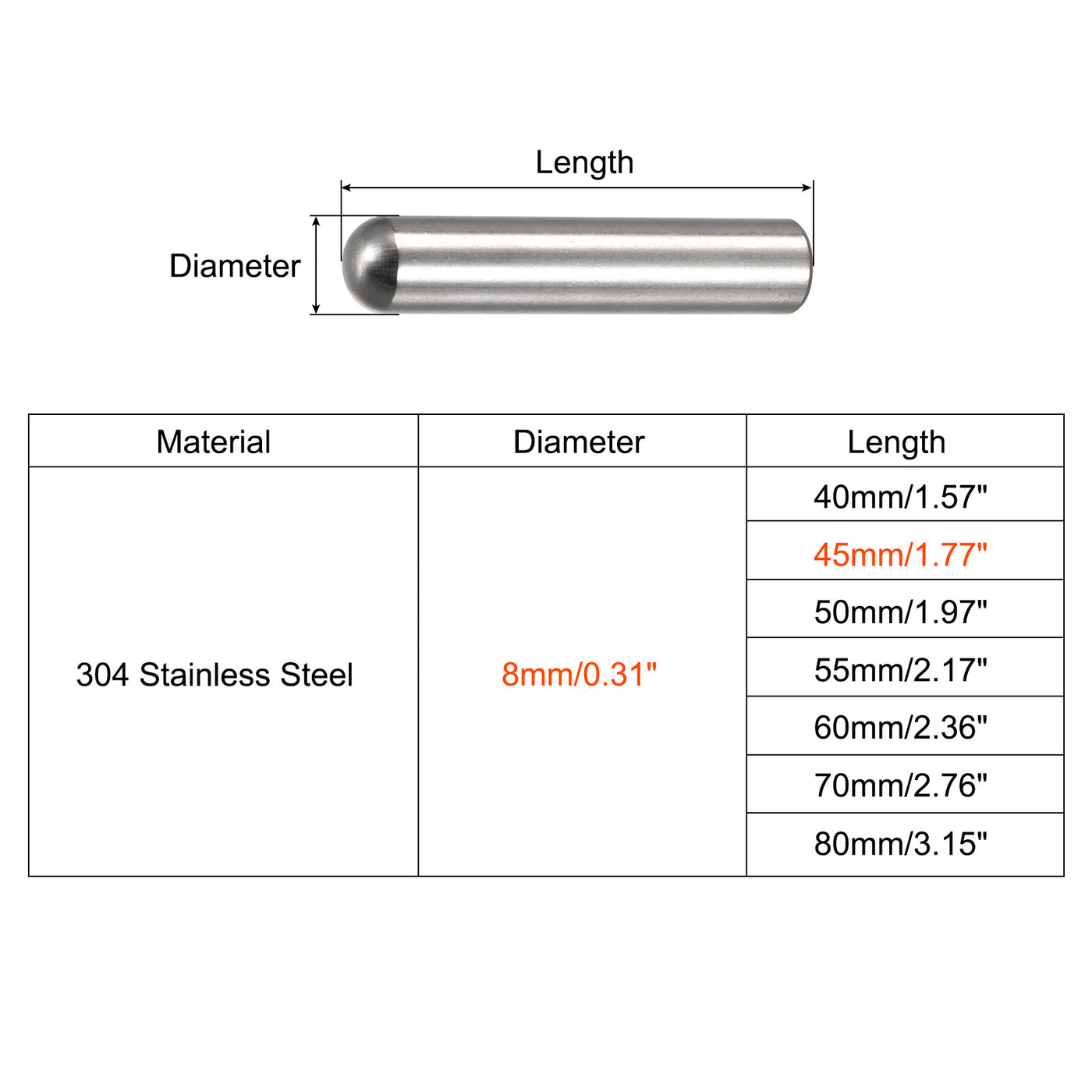 Harfington Dowel Pin, 304 Stainless Steel Round Head Flat Chamfered Dowel Pin Wood Bunk Bed Shelf Pegs Support Shelves Fasten Elements