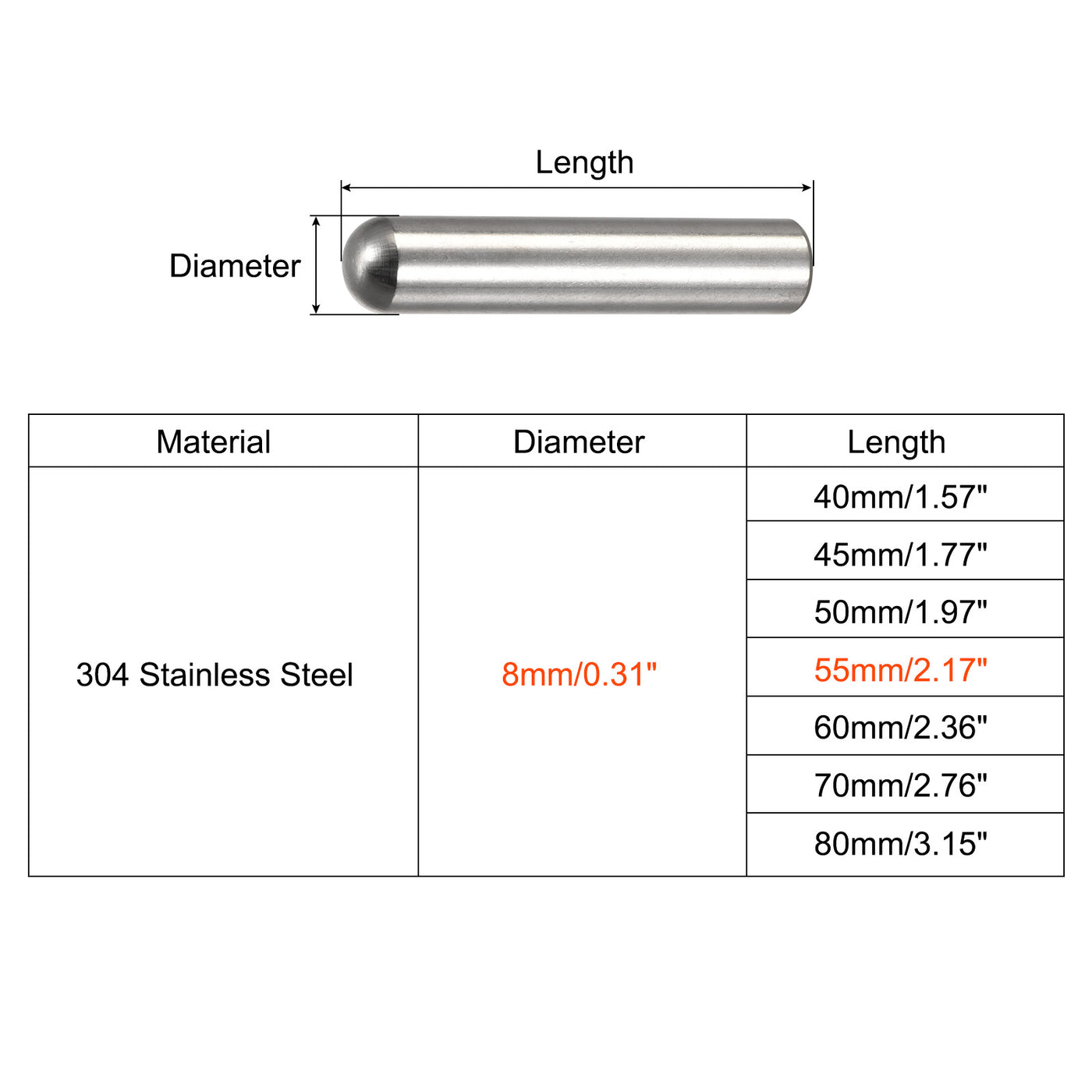 Harfington Dowel Pin, 304 Stainless Steel Round Head Flat Chamfered Dowel Pin Wood Bunk Bed Shelf Pegs Support Shelves Fasten Elements