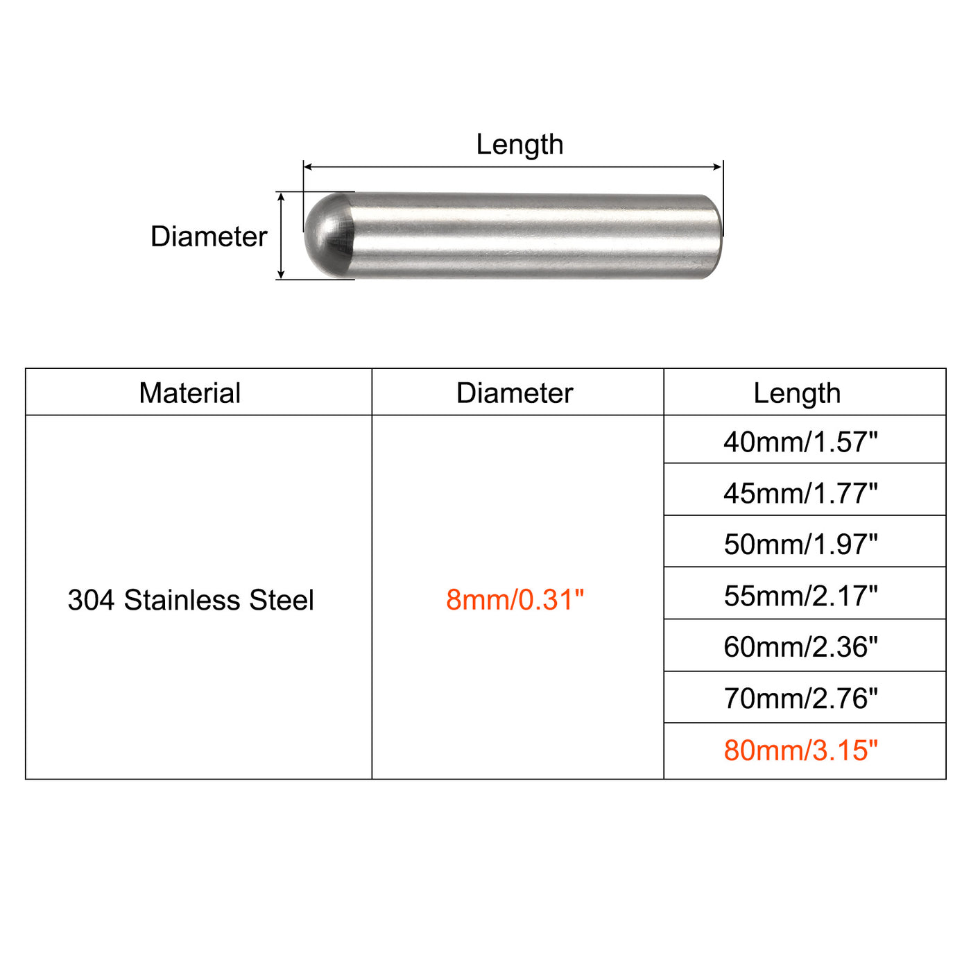 Harfington Dowel Pin, 304 Stainless Steel Round Head Flat Chamfered Dowel Pin Wood Bunk Bed Shelf Pegs Support Shelves Fasten Elements