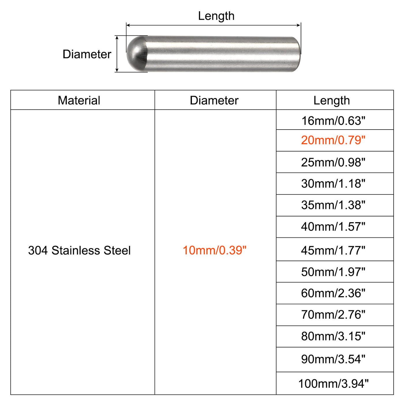 Harfington Dowel Pin, 304 Stainless Steel Round Head Flat Chamfered Dowel Pin Wood Bunk Bed Shelf Pegs Support Shelves Fasten Elements