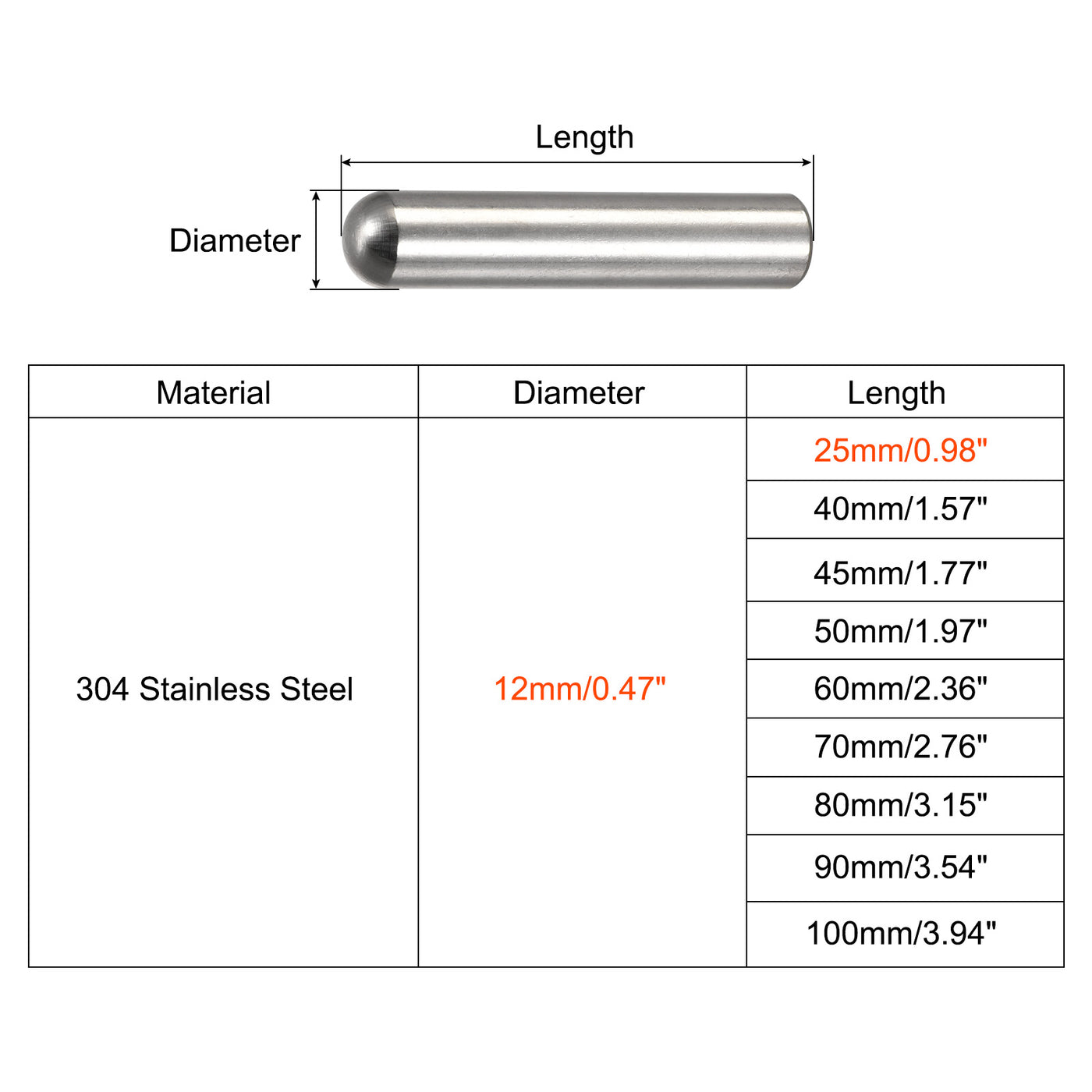 Harfington Dowel Pins, 304 Stainless Steel Round Head Flat Chamfered End Dowel Pin Wood Bunk Bed Shelf Pegs Support Shelves Fasten Element