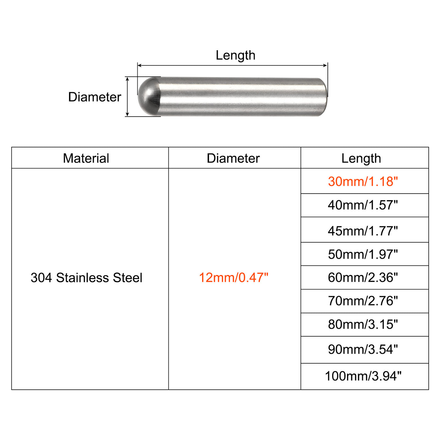 Harfington Dowel Pins, 304 Stainless Steel Round Head Flat Chamfered End Dowel Pin Wood Bunk Bed Shelf Pegs Support Shelves Fasten Element