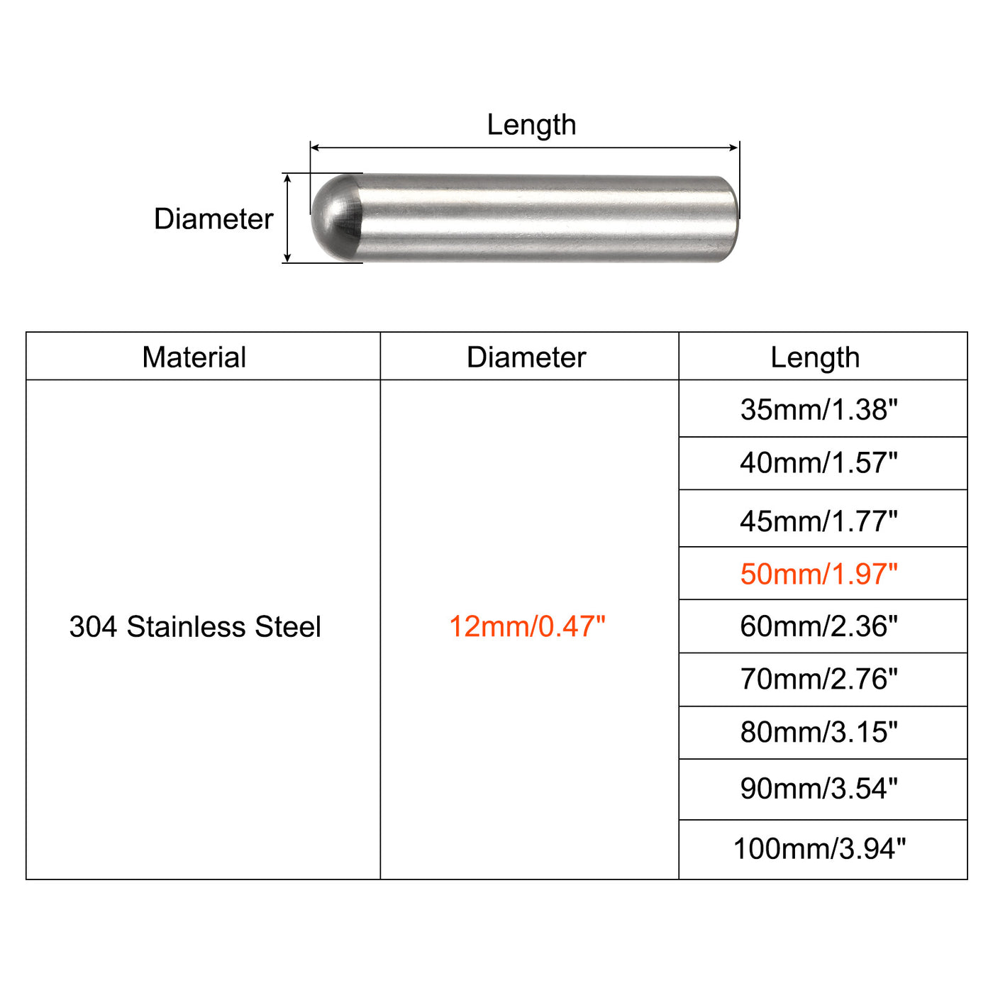 Harfington Dowel Pins, 304 Stainless Steel Round Head Flat Chamfered End Dowel Pin Wood Bunk Bed Shelf Pegs Support Shelves Fasten Element