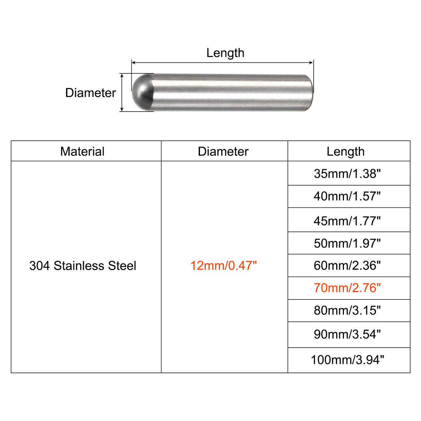 Harfington Dowel Pins, 304 Stainless Steel Round Head Flat Chamfered End Dowel Pin Wood Bunk Bed Shelf Pegs Support Shelves Fasten Element