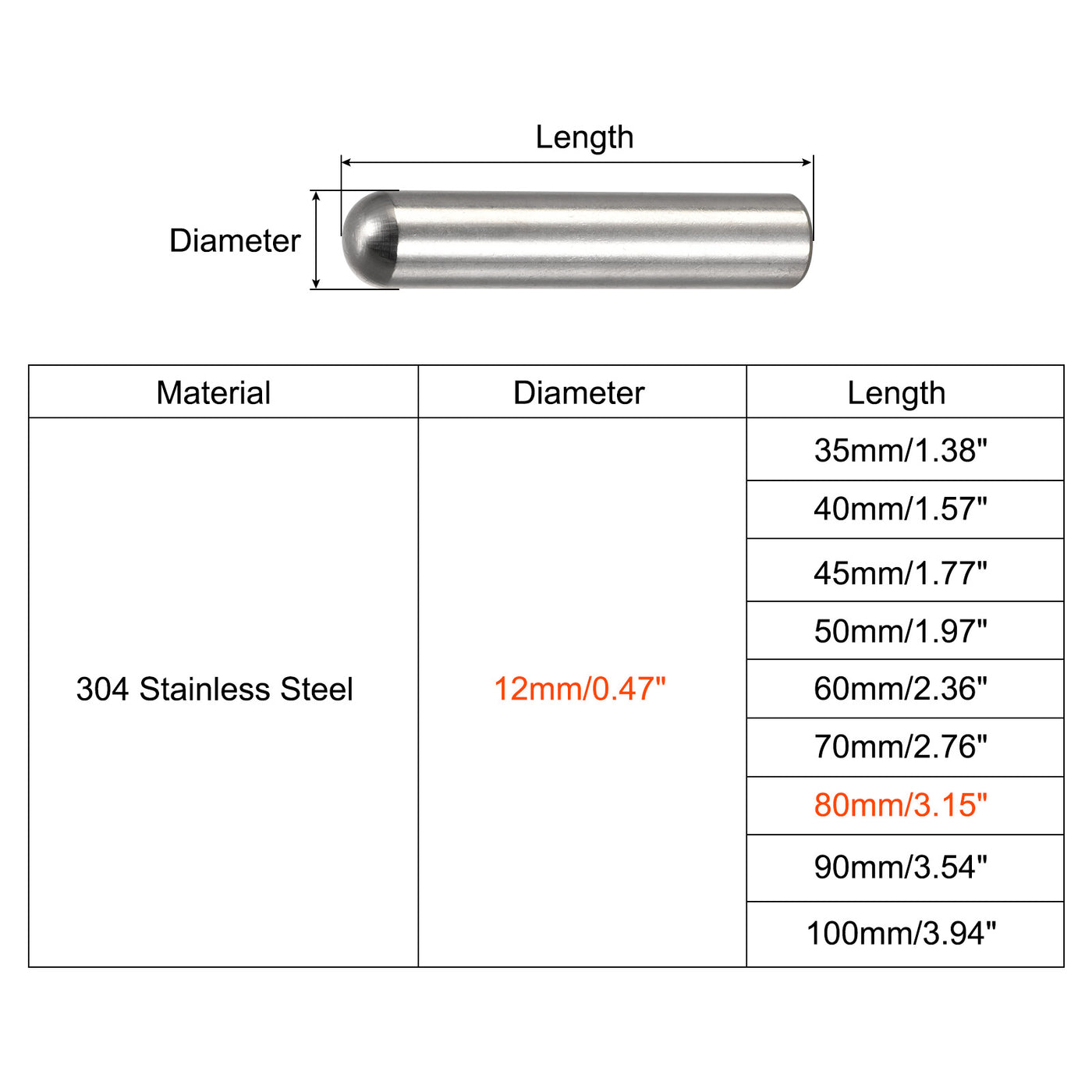 Harfington Dowel Pins, 304 Stainless Steel Round Head Flat Chamfered End Dowel Pin Wood Bunk Bed Shelf Pegs Support Shelves Fasten Element