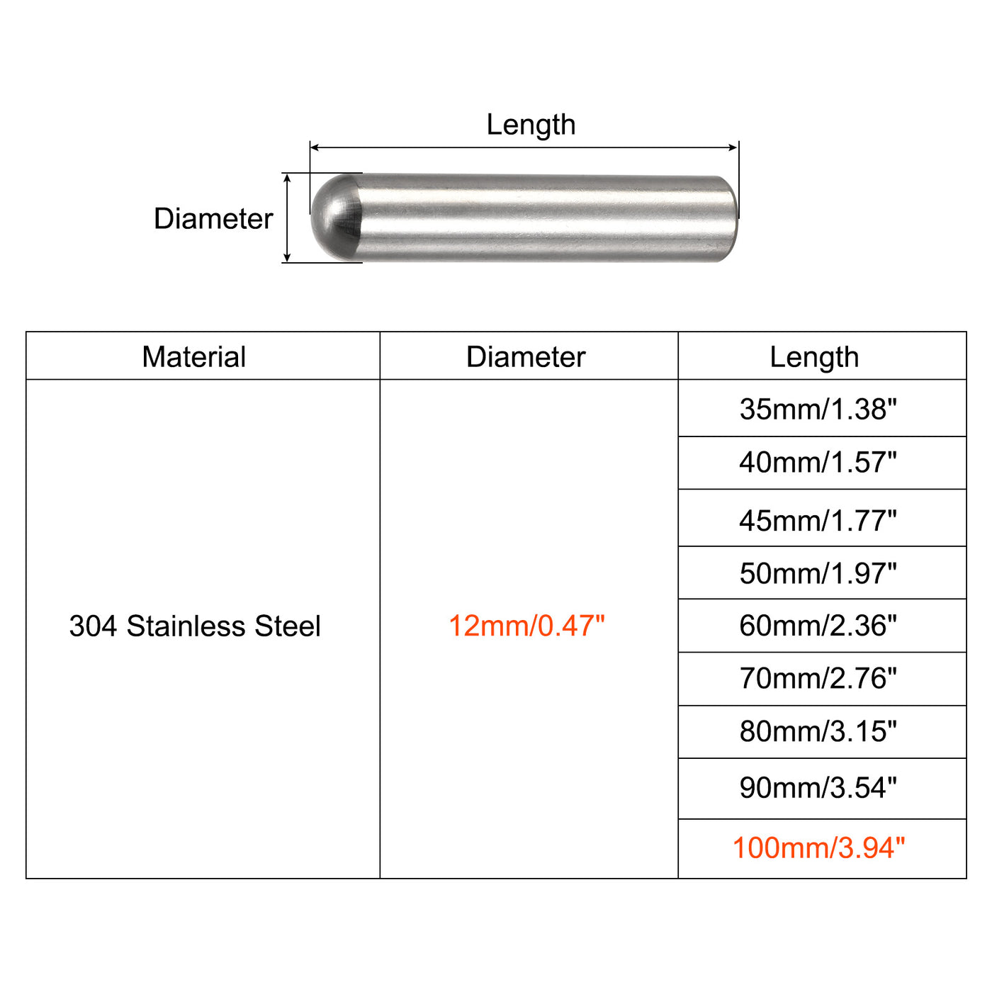 Harfington Dowel Pins, 304 Stainless Steel Round Head Flat Chamfered End Dowel Pin Wood Bunk Bed Shelf Pegs Support Shelves Fasten Element