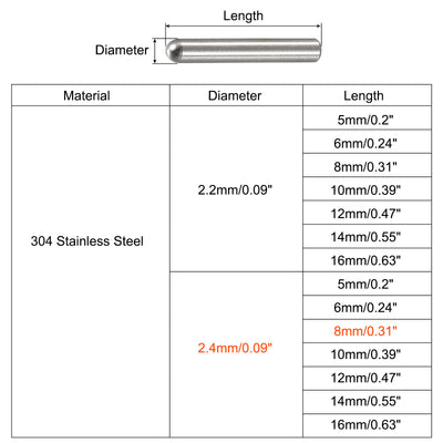 Harfington Dowel Pins, 304 Stainless Steel Round Head Flat Chamfered End Pins Wood Bunk Bed Shelf Pegs Support Shelves Fasten Elements