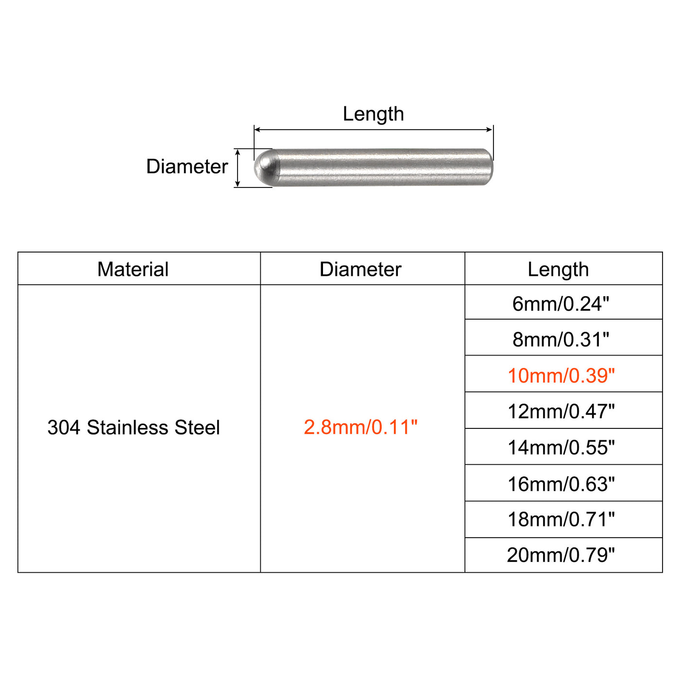 Harfington Dowel Pin 304 Stainless Steel Round Head Flat Chamfered End Pin Wood Bunk Bed Shelf Pegs Support Shelves Fasten Element