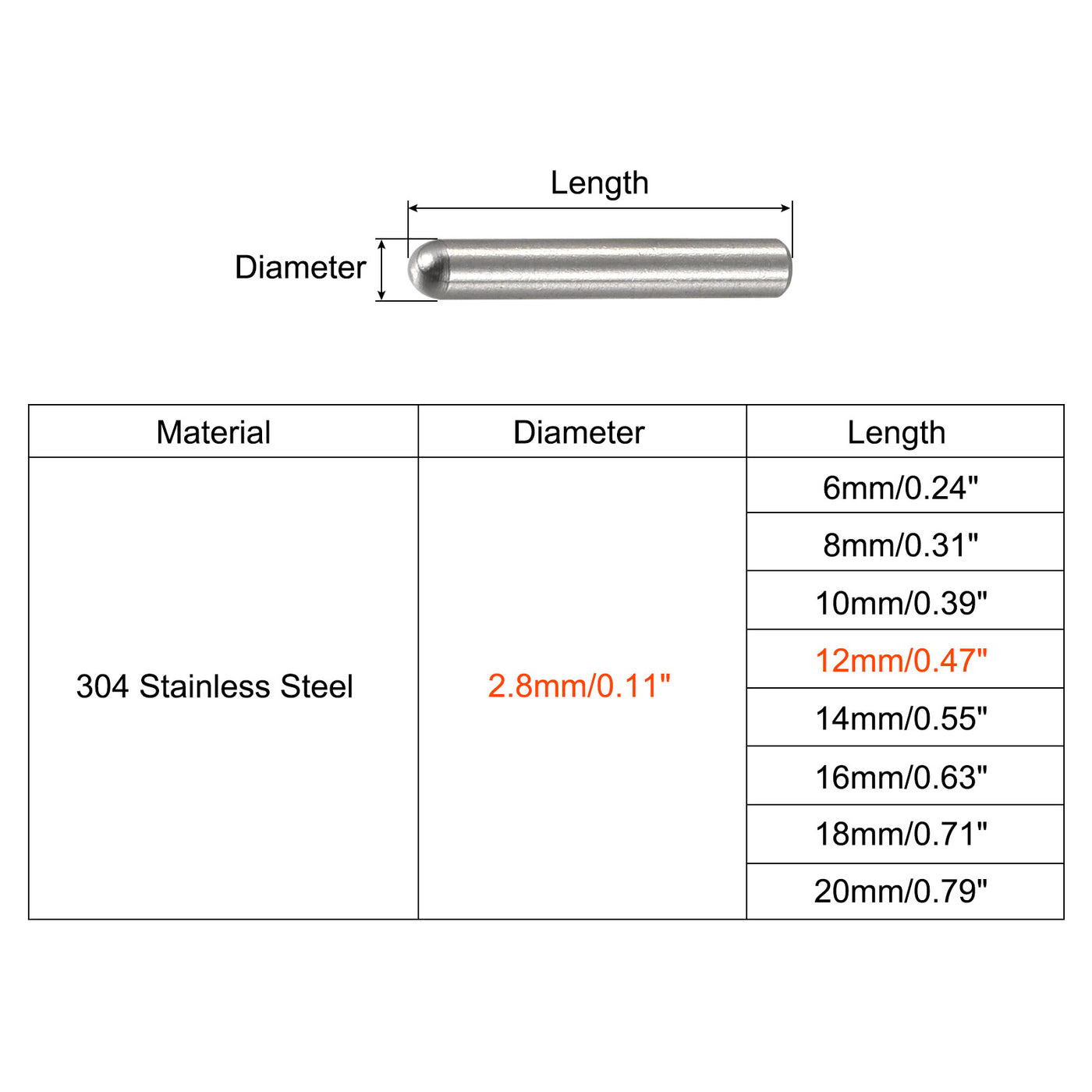 Harfington Dowel Pin 304 Stainless Steel Round Head Flat Chamfered End Pin Wood Bunk Bed Shelf Pegs Support Shelves Fasten Element