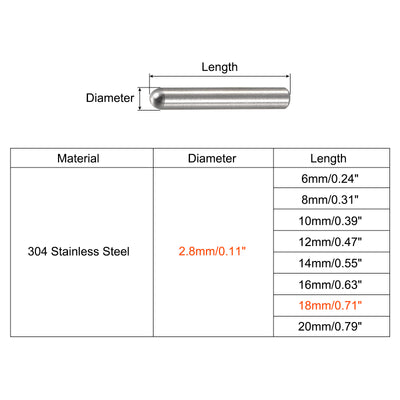 Harfington Dowel Pin 304 Stainless Steel Round Head Flat Chamfered End Pin Wood Bunk Bed Shelf Pegs Support Shelves Fasten Element