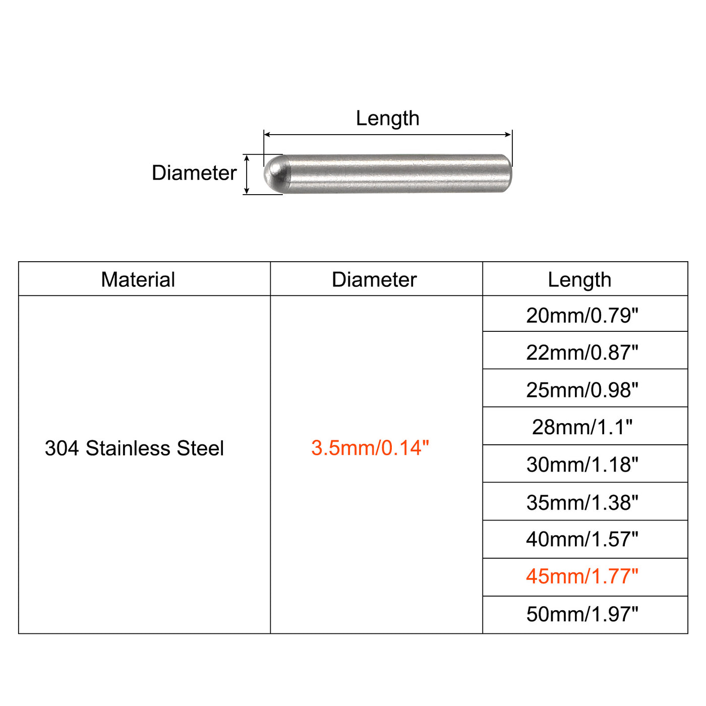 Harfington Dowel Pin 304 Stainless Steel Round Head Flat Chamfered End Dowel Pin Wood Bunk Bed Shelf Pegs Support Shelves Fasten Elements