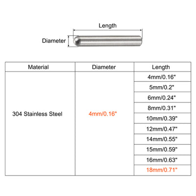 Harfington Dowel Pin 304 Stainless Steel Round Head Flat Chamfered End Dowel Pin Wood Bunk Bed Shelf Pegs Support Shelves Fasten Elements