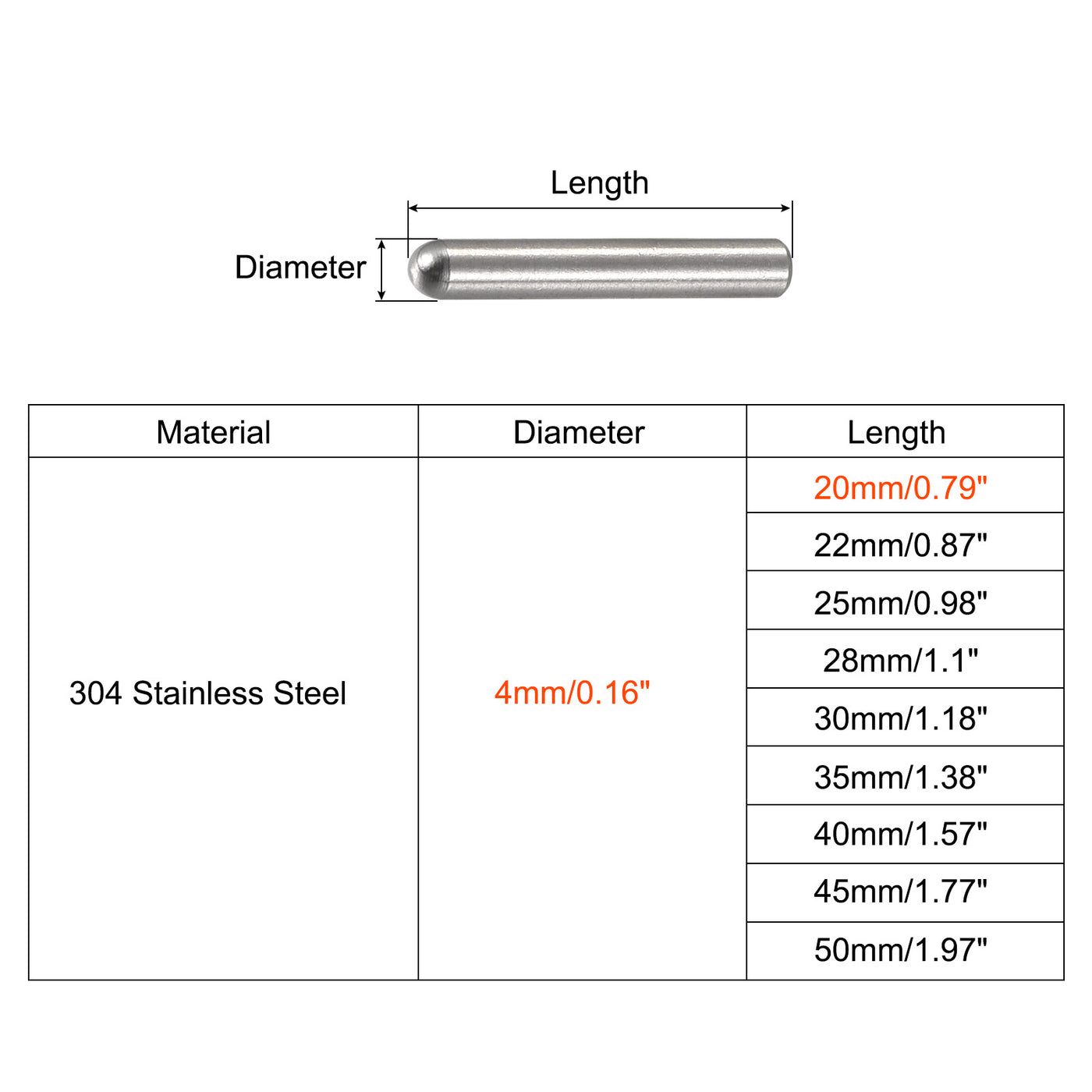 Harfington Dowel Pin 304 Stainless Steel Round Head Flat Chamfered End Dowel Pin Wood Bunk Bed Shelf Pegs Support Shelves Fasten Elements