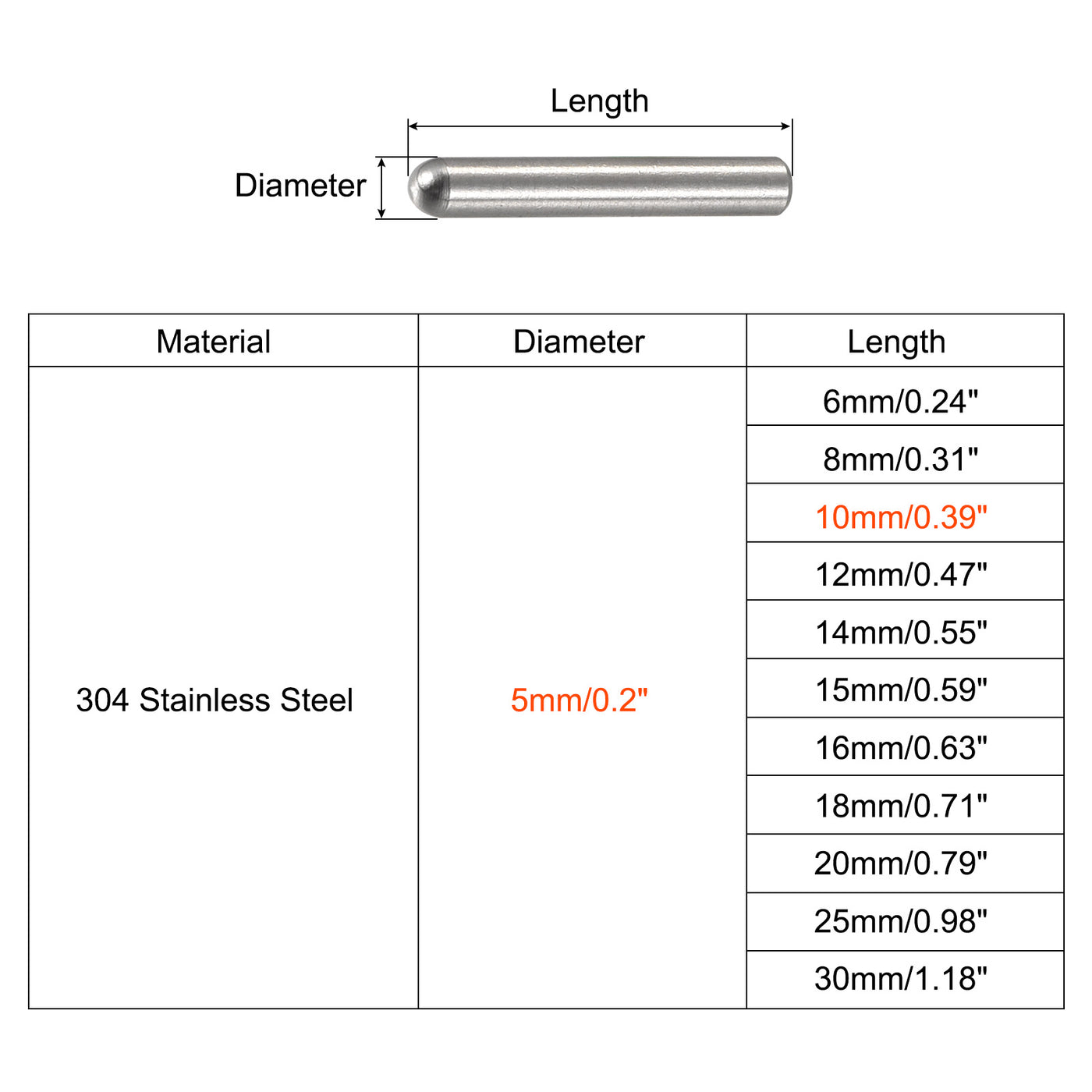 Harfington Dowel Pin 304 Stainless Steel Round Head Flat Chamfered End Pin Wood Bunk Bed Shelf Pegs Support Shelves Fasten Element