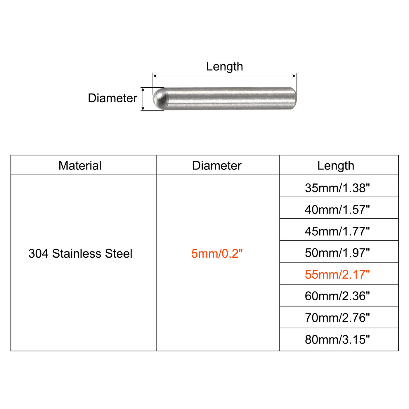 Harfington Dowel Pin, 304 Stainless Steel Round Head Flat Chamfered Dowel Pin Wood Bunk Bed Shelf Pegs Support Shelves Fasten Elements