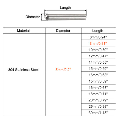 Harfington Dowel Pin 304 Stainless Steel Round Head Flat Chamfered End Pin Wood Bunk Bed Shelf Pegs Support Shelves Fasten Element