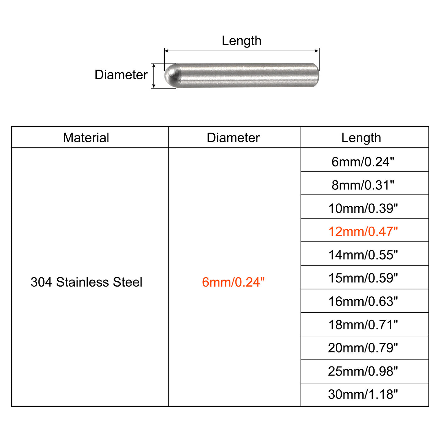 Harfington Dowel Pin 304 Stainless Steel Round Head Flat Chamfered End Pin Wood Bunk Bed Shelf Pegs Support Shelves Fasten Element