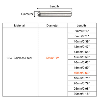 Harfington Dowel Pin 304 Stainless Steel Round Head Flat Chamfered End Pin Wood Bunk Bed Shelf Pegs Support Shelves Fasten Element