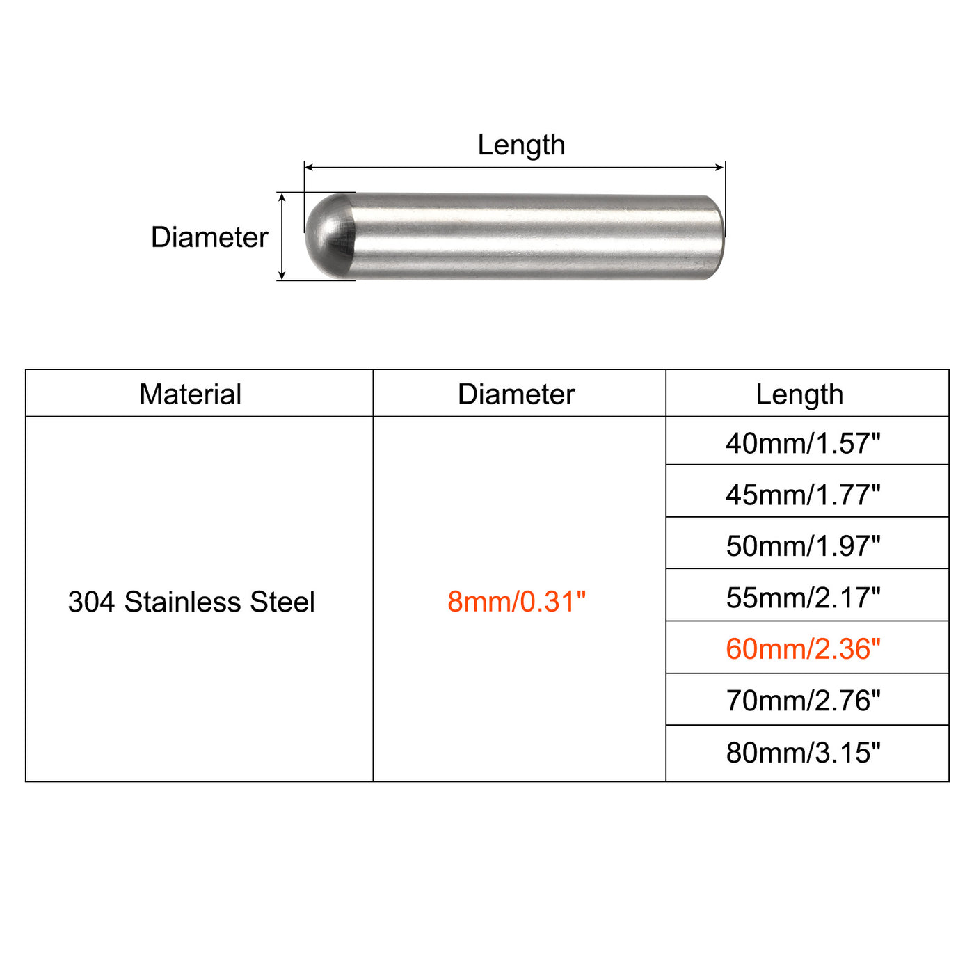 Harfington Dowel Pins, 304 Stainless Steel Round Head Flat Chamfered End Dowel Pin Wood Bunk Bed Shelf Pegs Support Shelves Fasten Element