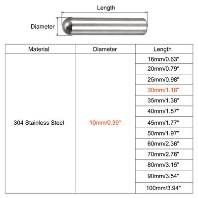 Harfington Dowel Pins, 304 Stainless Steel Round Head Flat Chamfered End Dowel Pin Wood Bunk Bed Shelf Pegs Support Shelves Fasten Element