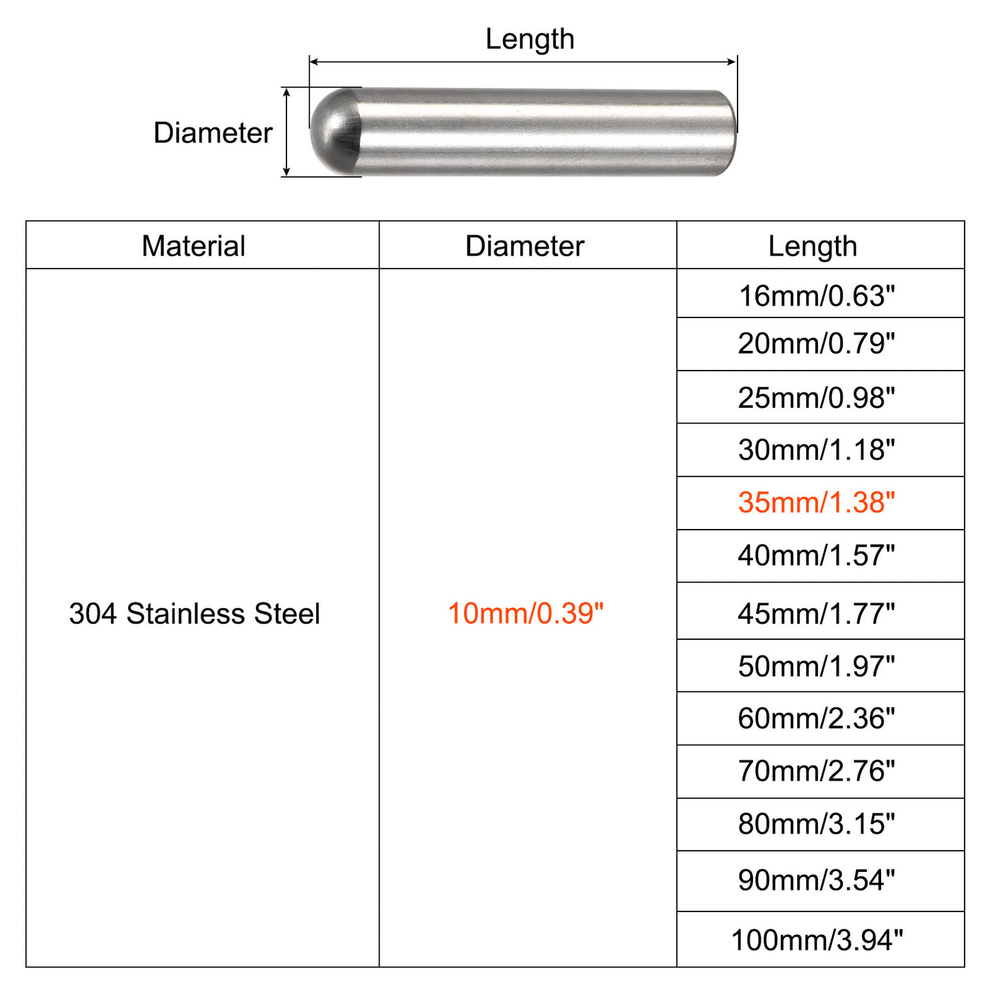 Harfington Dowel Pins, 304 Stainless Steel Round Head Flat Chamfered End Dowel Pin Wood Bunk Bed Shelf Pegs Support Shelves Fasten Element